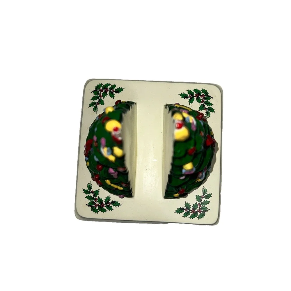 Vintage 2006 Spode Porcelain Christmas Tree Coaster Holder‎ and Four Coasters